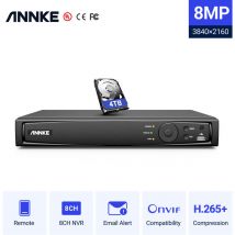 4K PoE cctv NVR,8MP cctv Camera System Network Video Recorder For 2MP 4MP 5MP 6MP 8MP ip poe Camera - 4TB hdd - Annke