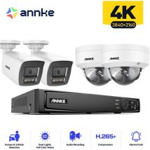 Annke - 4PCS 12MP Caméra Surveillance Interieur Extérieure Système,Détection Personne/Véhicule,Couleur Vision Nocturne Accès Distance,2 Balle +2 Dôme