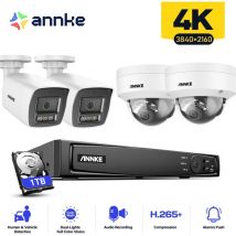 Annke - 4PCS 12MP Caméra Surveillance Interieur Extérieure Système,Détection Personne/Véhicule,Couleur Vision Nocturne Accès Distance,2 Balle +2 Dôme