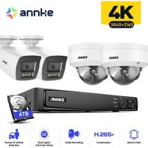 Annke - 4PCS 12MP Caméra Surveillance Interieur Extérieure Système,Détection Personne/Véhicule,Couleur Vision Nocturne Accès Distance,2 Balle +2 Dôme