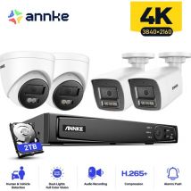 Annke - 4PCS 12MP Caméra Surveillance Interieur Extérieure Système,Détection Personne/Véhicule,Couleur Vision Nocturne Accès Distance,2 Balle +2