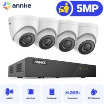 Annke - 5MP 8CH PoE Security System 4 Turret Cameras Built-in Mic cctv Video Surveillance - no hdd