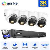 Annke - 5MP Kit di Videosorveglianza Esterno 8CH nvr 4×Telecamere Visione Notturna Intelligente Doppia Luce,Audio Bidirezionale, app/pc Sistema di