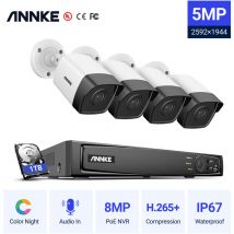 Annke - 5MP PoE ip Security Sistema di telecamere onvif 8MP nvr Visione notturna a colori da 100 piedi per casa Interni Esterni cctv