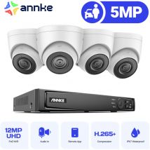 Annke - 5MP PoE Kit Caméra de Surveillance Extérieure 4X5MP ip PoE Caméra avec Audio Vision Nocturne Détection de Movement,0TB