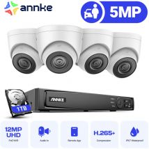 Annke - 5MP PoE Kit Caméra de Surveillance Extérieure 4X5MP ip PoE Caméra avec Audio Vision Nocturne Détection de Movement,1TB