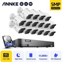 5MP Super hd exir Night Vision Waterproof tvi Security Camera 16 Channel H.265+ 5-in-1 Hybrid Digital Video Recorder 16Camera -2TB hdd - Annke