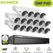 5MP Système de Sécurité Extérieure PoE 4 Canaux 4 Caméra,Vision Nocturne Kit de Vidéosurveillance,4TB hdd - Annke