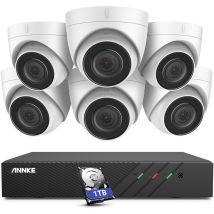 ANNKE 8 Channel PoE Security System with 6 Turret Cameras, IP67 Waterproof,EXIR 2.0 Night Vision, Built-in Mic & SD Card Slot, Works with Alexa - 1TB