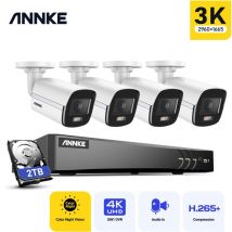 Annke - 8CH dvr Kit Caméras de Vidéosurveillance Extérieures Filaires 4 Caméras de 5MP,Vision Nocturne Couleur,Microphone Intégré,Accès à Distance 2TB
