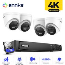 Annke - 4K Kit Caméras Surveillance poe 4×8MP Caméra Intelligente Double Lumière Vision Nocture Alerte E-Mail Détection Mouvement Kit