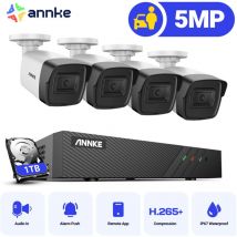 5MP Kit de Videovigilancia PoE,4X 5MP Cámara ip PoE,Visión Nocturna Detección Movimiento,Grabación Audio 1TB - Annke