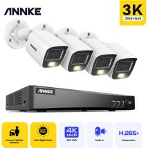Annke - Kit Caméra de Surveillance,4K Ultra hd 8CH Enregistreur dvr 3K hd Caméra Vision Nocturne Étanche 4 Caméra -0TB hdd