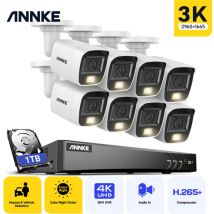 Kit de cámara vigilancia cable, 4K dvr y 8 cámaras 5MP, visión nocturna color, micrófono incorporado, acceso remoto, 1TB - Annke
