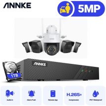 Kit de Vidéosurveillance Extérieur Filaire PoE NVR,4 Caméras +Caméra WiFi ptz 20X Vision Nocturne ir Interphone Vocal Bidirectionnel Système de