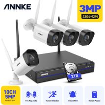 Annke - Kit de Vidéosurveillance Extérieur Sans fil 3MP avec 4 Caméras,Vision Nocturne IR,Alerte E-mail,WiFi Caméra de Surveillance Accès Distance 2TB