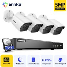 Annke - Kit Telecamera di Sorveglianza Cablata, 4 Telecamere 5MP 8CH dvr Kit di Videosorveglianza Visione Notturna Accesso Remoto, 1TB