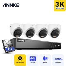 Annke - Kit telecamera di videosorveglianza torretta esterna cablata, 8CH 3K H.265 + dvr e 4 telecamere da 5MP, visione notturna a colori, accesso