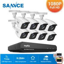Sannce - Registratore dvr cctv 5-in-1 con sistema di telecamere di sicurezza 1080p 8CH con 8 telecamere di sorveglianza cablate impermeabili - senza