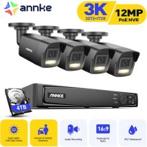 Annke - Kit Camara de Vigilancia Exterior Smart Luz Dual con 4 Cámaras 5MP Visión Nocturna Alarma E-Mail Sistema de Cámara app/pc Remoto 4TB