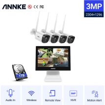 Annke - Kit Videosorveglianza 4CH nvr Wireless con Monitor lcd da 10,1 ' 4Telecamere ip da Esterno / Interno 1TB