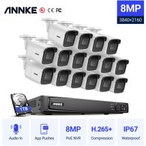 Annke - Surveillance 16K 4K Ultra hd PoE Système de sécurité vidéo réseau 16CH 4K H.265 + nvr de surveillance avec 16 caméras haute définition 8MP hd