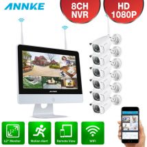 Sannce - annke Système de vidéosurveillance nvr Wi-Fi 8CH 1080P fhd avec écran lcd de 12 pouces, économiseur d'écran automatique, 6 × 1080P caméras