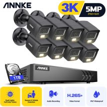 5MP Kit de Vidéosurveillance Extérieure 16 Canaux 8 Caméras Vision Nocturne Alarme E-Mail IP67 Accès Distance Système de Sécurité Filaire 1TB - Annke
