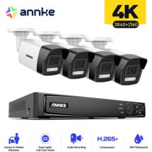 ANNKE 4K Kit de Vidéosurveillance Extérieure POE NVR avec 4 Caméras Vision Nocturne Couleur EXIR 2.0 avec Audio,Enregistrement 24/7 Kit Caméra de