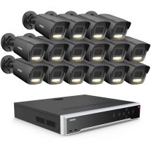 ANNKE Telecamera di sorveglianza esterni 3K, 32CH NVR e telecamera IP PoE 16X 5MP, visione notturna colori H.265+, rilevamento di persone/veicoli,