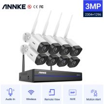 Annke - Système de caméra de sécurité ip WiFi 8CH avec 8 caméras de surveillance sans fil intérieures extérieures 3M enregistrement Audio IP66
