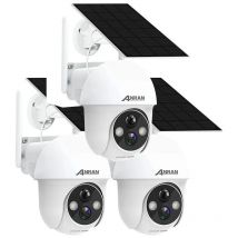 3 pièces Caméra de Surveillance Exterieur 2K hd 3MP Panneau Solaire Extérieur sans Fil Détection pir Compatible Alexa et Google Home, Q01 - Anran