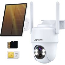 Anran - Cámaras de videovigilancia exteriores 3G/4G lte Cámara Vigilancia con Bateria, Tarjeta SIM+32GB Tarjeta sd, 2K 360° ptz Solar Cámara,