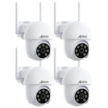 Caméra de Surveillance Filaire WiFi Extérieure 5MP, 360° ptz Caméra ip avec Suivi Automatique, Vision Nocturne Couleur Anran P3 Max Blanc-4PCS