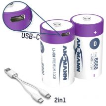 LR20 usb-c Batteria ricaricabile Torcia (d) Li-Ion 6000 mAh 1.5 v 2 pz. - Ansmann