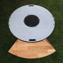 Anstecktisch aus Corten/Eiche für Grillfass Grilltonne Feuertisch Feuerstelle - Deinwerk