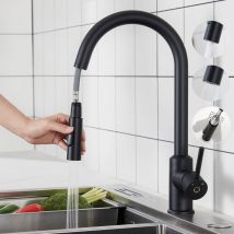 Rubinetto cucina nero estraibile con 2 funzioni, miscelatore per lavello da cucina girevole a 360° in acciaio inox, miscelatore per lavello acqua
