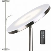 Lampadaire sur pied salon avec liseuse nickel 30W Lampe sur pied dimmable avec télécommande 3 couleur de lumière + Luminosité réglable Lampadaire led