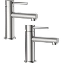 Cecipa - Lot de 2 Robinet de Lavabo Brossé, Mitigeur de Lavabo de Salle de Bain, Hauteur 174 mm, Robinet de Lavabo Eau Chaude et Froide