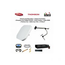 ME - Antenne Sat Plate 40cm + Support de fenêtre + Récepteur Sat THS806 tntsat + Passe Fenêtre + Câble hdmi + Pointeur + Câble Coax 10m