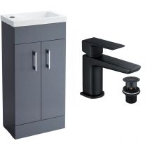 Fnx Bathrooms - Anthracite 400mm Vanity Basin Unit + Black Tap & Waste