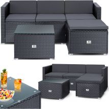 Polyrattan Lounge Aruba - Salon de jardin pour 3-4 personnes Ensemble de meubles de jardin Canapé de jardin 3 places Fauteuil Tabouret et table