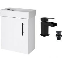 Fnx Bathrooms - Anthracite Grey 400 Wall Hung Basin Sink Vanity Unit & Matt Black Waterfall Basin Tap & Handle