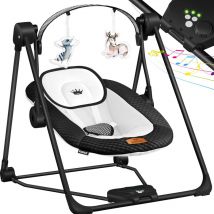 Kidiz - Balançoire bébé avec 5 réglages de vitesse Balançoire bébé pliable Balançoire chaise haute avec arche de jeux Noir