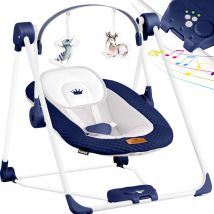 Balançoire bébé avec 5 réglages de vitesse balançoire bébé pliable balançoire chaise haute bébé avec arche de jeux jouets Bleu marine - Kidiz