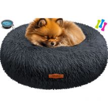 Cama para perro Cojín para perro Cama para gato Bagel Lavable Incl. bol + 3x huesos para masticar Cojín redondo de felpa para perros pequeños