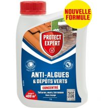 Protect Expert - Anti Algues & Lichens - Anti-Dépôt Vert - Concentré 1L pour 100L de Solution - 400m² - Toiture - Terrasse - Dalles - Piscine