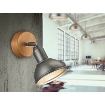 Led Wandstrahler mit Holzelement & Metall Spot schwenkbar, Höhe 20,5cm