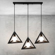 Pendelleuchte Vintage, 3 Flammig Eisen Kronleuchter im Dreieck-form, Antik Industrielle Hängelampe mit Geometrisch Käfig für Wohnzimmer Esszimmer