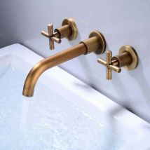 Lablanc - Antiker schwarzer Messing-Badezimmer-Waschtischmischer, Doppelgriff, Wandmontage, Warm- und Kalt-Chrom-Waschtischarmatur, Gold-Wasserhahn,